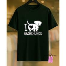 Love Dachshunds Sausage Dog T-Shirt 02 Printed White 100% Cotton Unisex Men's Women's Comfortable - 墨綠色 - 查看 2