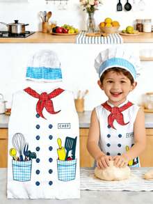 儿童厨师服装套装，包含帽子和围裙 - 适合男孩女孩玩耍，可用于厨房玩具、烹饪和烘焙角色扮演，是幼儿的理想选择，非常适合万圣节、圣诞节、生日派对、学校表演，也是送给3-8岁儿童的礼物。 - 彩色 - 查看 1