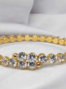 Elegant Luxury Minimalist Adjustable Bracelet With Cubic Zirconia Stones, Sparkly, For Women, Parties, And Gifts. - 黃金和白銀 - 查看 7