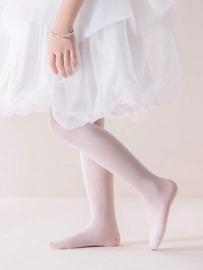 1pc Girls' Lightweight Sheer Tights, Breathable White Leggings, Skin-Friendly Soft & Comfortable, Fashionable Casual Sports Snag-Resistant Mesh Stockings, Suitable For Daily Wear, Back To School, Holidays Gift