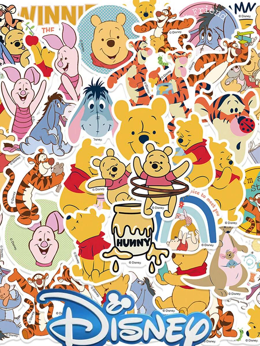 50 buah Stiker Kartun Disney Winnie The Pooh & Piglet, Cocok untuk Dekorasi Koper dan Laptop - 1 Set - View 1