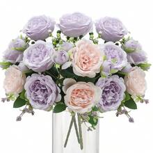 Bó hoa giả 1/3 gồm hoa oải hương và mẫu đơn màu hồng nhạt - Cánh hoa và thân hoa giả sống động như thật, thích hợp để trang trí đám cưới, bó hoa cô dâu, trang trí lớp học, bình hoa gia đình, tiệc vườn, sinh nhật, quà tặng ngày Valentine và quà tốt nghiệp. - Tím nhạt + hồng nhạt - Xem 2