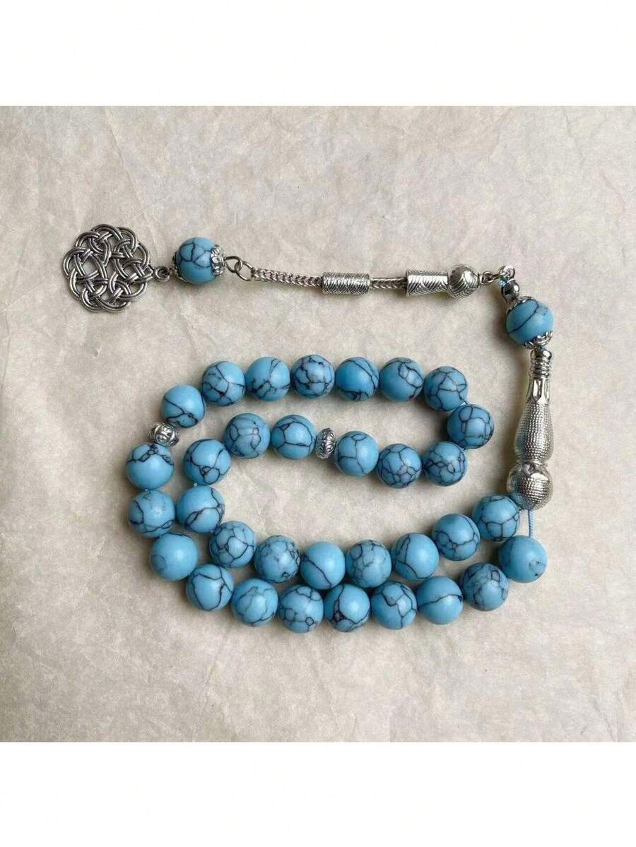 轻巧耐用玻璃念珠，33颗珠子，穆斯林祈祷念珠，日常携带，开斋节礼物 - 彩色 - 查看 1