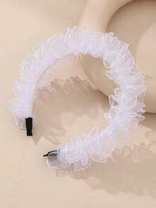1件装女士时尚优雅别致白色仿珍珠褶皱网纱发箍，适合日常、节日、婚礼、派对和聚会等场合，美妆家居发饰发带发箍 - 白色 - 查看 2