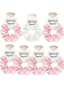 7个简约天鹅绒刺绣发圈，完美适用于伴娘礼物、单身派对回礼、新娘婚礼纪念品或结婚礼物，多功能派对缎面水钻弹力发圈，派对礼物、结婚礼物、伴娘礼物、女士发饰、发圈、休闲马尾辫发带 - 粉紅色 - 查看 10