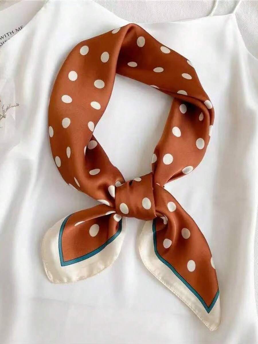 1条女士奢华优雅波点印花70*70厘米真丝方巾，适合日常佩戴，是馈赠佳品。 - 棕色 - 查看 1