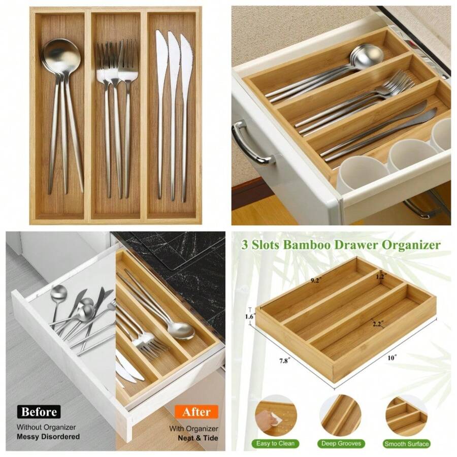 Small Silverware Drawer Organizer Kitchen Utensils Trays For Drawer Bamboo Cutlery Tray Skinny Flatware Organizer Narrow Spoon Fork Cutlery Holder Drawer Flatware Trays Slim Silverware Organizers - 1 - Xem 1