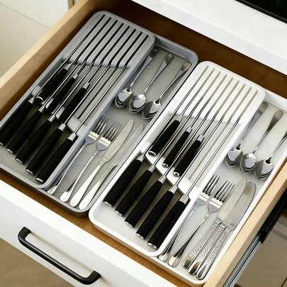 Expandable Kitchen Storage Box, Compartment Organizer For Cutlery, Knives, Forks, Spoons, Multifunctional Countertop Rack