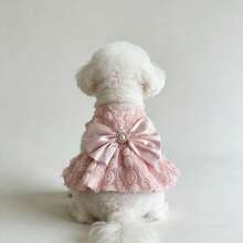 1 bộ trang phục cho thú cưng, dây nịt hoa hồng 3D có móc và vòng, đen/hồng/trắng, váy cưới, váy tutu, trang phục phù dâu cho mèo và chó - trắng - Xem 15