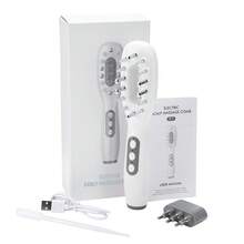 Hailicare EMS电动按摩梳，LED蓝红紫光疗法振动生发头皮刷，液体精油涂抹器，防脱发头皮按摩器，C型充电 - 白色 - 查看 13