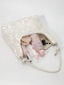 Túi đeo vai nữ đính sequin ánh ngọc trai, kiểu dáng thời trang, thanh lịch, sang trọng, lãng mạn, thích hợp cho tiệc cưới, dự tiệc hình trăng lưỡi liềm, dành cho phụ nữ, nữ sinh, sinh viên, màu trắng. - Màu be - Xem 7