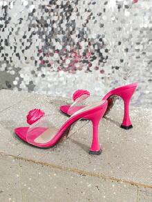 Women's Fashion Floral Open Toe Transparent Strap High Heel Sandals, Elegant Romantic Sexy Versatile Stiletto Slide Sandals - Hot Pink - View 7