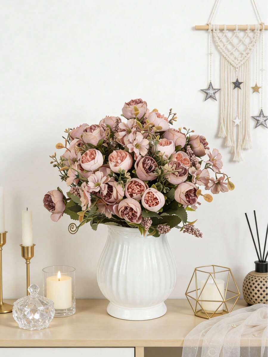 1/3/60 piezas Flores de rosa de seda artificial, ramo floral realista, adecuado para el hogar, restaurante, sala de estar, decoración de jardín al aire libre, props de fotografía floral, flores artificiales, ramo de boda, ramo de novia, suministros de boda, decoración de boda, flores decorativas, decoración de primavera, Día de San Valentín - Rosa - Ver 1