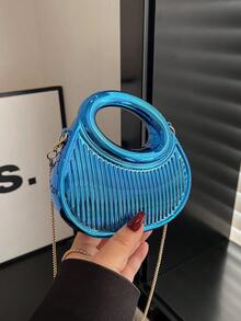 前卫亮片手提包，迷你派对晚宴包，链条单肩包，耳机包，口红盒，零钱包，女士礼物 - 藍色 - 查看 3