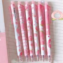 6 Pcs Erasable Gel Ink Retractable Pens Cute Pink Peach Fine Point Office School Supplies For Women Black Ink-Peach - 黑墨桃 - 查看 3