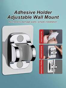 3pcs Multi-Function Shower Head Set, 4-Setting Handheld Shower Head + 1.5m Stainless Steel Hose + Drill-Free Wall Mount Bracket - Silver - View 8