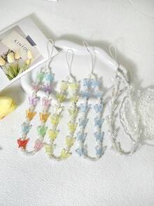 防震蝴蝶 1 件装 炫彩蝴蝶手机挂绳 透明珍珠手机壳挂绳 春季礼物 生日礼物 - 彩色 - 查看 3