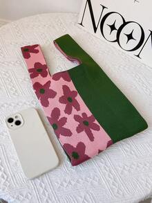 lulu kewen 女士手提包，花朵图案钩编包，单只装迷你钩编包，手提包，花朵图案针织钩编，透气轻便，可折叠口袋，适合放置手机、雨伞、化妆品、口红、香水、书籍等。 - 綠色 - 查看 9