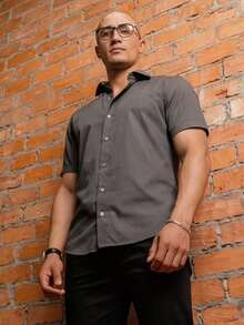 Men's Short Sleeve Shirt Premium Quality Light And Fresh Fabric Easy To Iron - 淺灰色 - 查看 5