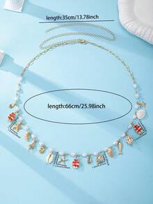 1件海洋风贝壳海星吊坠腰链，夏季海洋主题多吊坠腰链，女士比基尼身体饰品装饰 - 彩色 - 查看 3