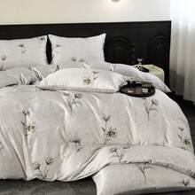 4pcs Soft Washed Silky Bedding Set, AB Version Spring/Summer Minimalist Bed Sheet Set (1pc Duvet Cover, 1pc Bed Sheet, 2pcs Pillowcases), Silky Smooth Sleep, Lightweight For All Seasons, Suitable For Single Bed, Double Bed, Hotel, Dorm, Whole Family, With Zipper, Removable, Machine Washable, Room Decor - Multicolor - View 7