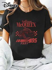 Loose-Fitting 100% Cotton Crew Neck T-Shirt | Disney Cars Lightning McQueen 95 Theme | Resort Wear. Made From Soft, Comfortable, And Durable Fabric, It's Ideal For Spring And Summer. This Crew Neck T-Shirt Is Suitable For A Variety Of Occasions, Including Everyday Wear, Shopping, Parties, Travel, And Gatherings, And Also Makes A Thoughtful Gift. - Noir - Voir 1