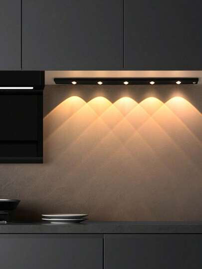 Rechargeable Led 20cm/30cm/40cm/50cm Cabinet Light With Motion Sensor & Three-Color Changing Strip, Ultra-Thin Smart Kitchen Counter Lamp, Wardrobe Home Decor Hill Light With Rechargeable Battery & Body Sensor, Self-Adhesive, Wireless, Cordless, Suitable For Cabinets, Shoe Racks, Entrances, With 3 Colors, Decorative Lighting That Works Indoor And Outdoor. Essential Home Accessory For Kitchens, Bedrooms, And Wardrobes 200mAH