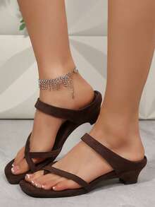 Women's Comfortable Low Heel Wedges Sandals Suede Open Toe Ring Slippers Slides Dress Shoes Summer Casual Daily Party Event Vacation Holiday - màu nâu - Xem 9