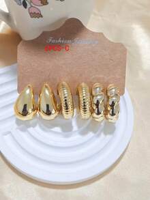Elegante set de 6-18 piezas de pendientes de aro para mujer - Estilo minimalista de moda, pendientes de botón de acero inoxidable, perfectos para fiestas y regalos - Dorado - Ver 4