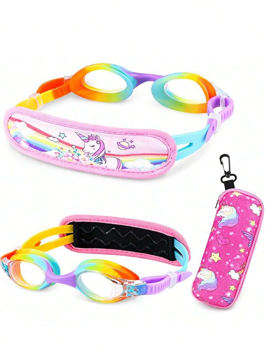 2副/套 儿童泳镜，适合3-12岁儿童，防拉扯头发，带可调节头带 - 彩色 - 查看 1