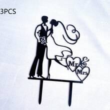 6pcs/3pcs/1pc Wedding Cake Topper Decorations, Suitable For Wedding Party Cake Decor - Multicolor - View 14