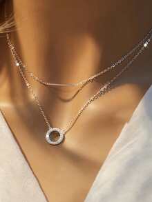 1pc S925 Sterling Silver Minimalist Double-Layer Geometric Necklace, Unique Delicate Choker Necklace, Perfect Gift For Girlfriend/Wife On Valentine's Day Or Birthday - Double-layer Necklace - View 6