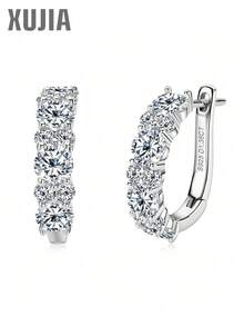 XUJIA 1 Pair (1.38 Carat + 1.38 Carat) Moissanite Earrings, 925 Sterling Silver, 4mm And 2mm Round Cut Moissanite Earrings, Fashion Earrings For Women, Jewelry Gift - Silver - View 1