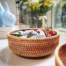 1个（小号/中号/大号）圆形编织收纳篮，适用于存放蔬菜、水果、面包、零食等，可摆放在桌面、客厅、浴室、厨房台面上作为装饰，现代波西米亚风格绳索植物吊篮，木质藤条几何造型篮，天然金属框架点缀，适合海滨花园装饰 - 卡其色 - 查看 5