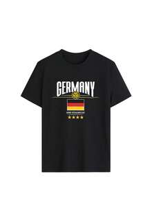 Women's T-Shirt With A Graphic Of The German National Football Team With Four Stars, Summer, Casual, Black, Short-Sleeved, Fashionable Streetwear - Black - View 9