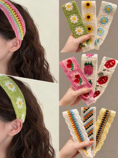 1Pc Hand Woven Vintage Knitted Hair Hoop Magic Tape Bangs Fixer Bohemian Sweet Hair Accessories For Women Daily Vacation Wear Perfect Easter Mother's Day Gift