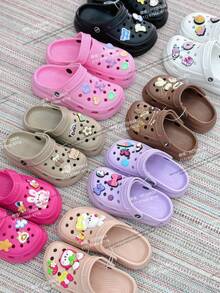 Children's Platform Crogs Shoes With Random Pendant - Lightweight And Comfortable, Odorless, 100% EVA - Brown - View 3