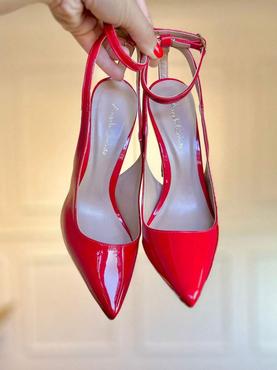 ANGELA GALVAO Open Toe Slingback Pumps With Buckle Autumn Winter Luxury Feminine Glamour Comfort - 紅色 - 查看 1