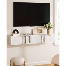 Mesita de noche flotante, mesa de noche flotante de pared con cajón de almacenamiento y estante abierto, mesita de noche moderna para dormitorio, 19.3 pulgadas x 11.4 pulgadas x 10 pulgadas, blanco - Blanco - Ver 9