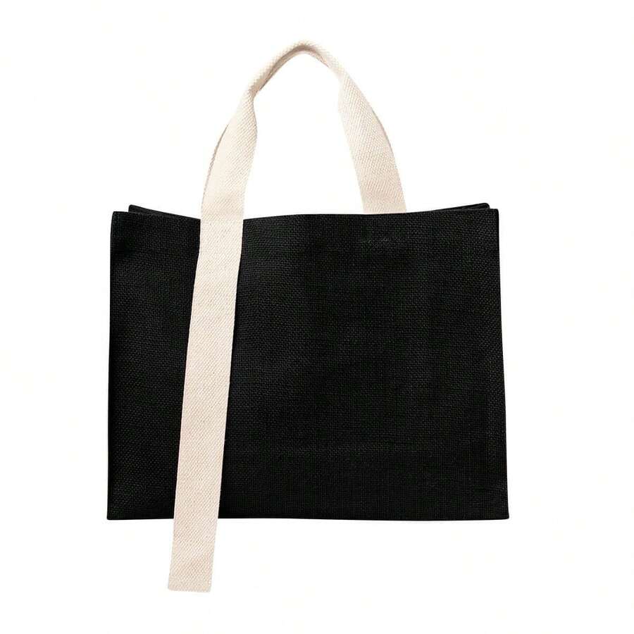 Bolsa yute sabbia interior plastificado compras eventos cinta decorativa - Negro - Ver 1