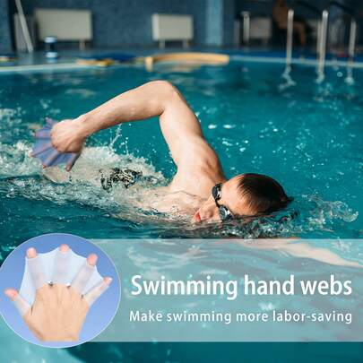 蓝色硅胶游泳脚蹼，自由式手蹼，游泳训练的理想之选，男女老少皆宜