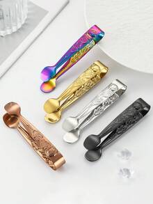 1pc Stainless Steel Rose Pattern Sugar Cube Tongs, Ice Cube Clamp, Food Clip, Towel Clip - View 3