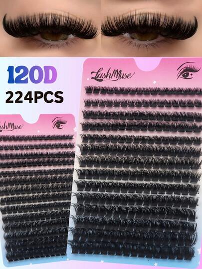 14对120D假睫毛，224簇浓密型欧美风，DD卷翘度，卷翘浓密，长度8-16mm混合，打造浓密混合眼妆。适合新手，粘性稳定，可分段DIY，节省时间。柔软纤维，轻盈舒适，适合日常、派对和舞台妆容。性价比高，经久耐用，是馈赠佳品，也是节日送礼的理想之选！