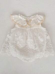 Summer New Baby Girl Clothes, Exquisite Girls Ruffled Mesh Floral Hem Skirt Bodysuit, Cute Princess Party Dress - White - View 6