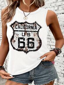 Graphic Print Tank Top, Sleeveless Casual Top For Summer & Spring, Women's Clothing - White - View 4