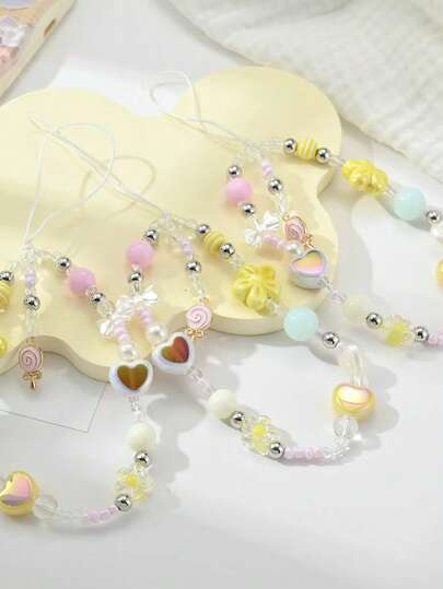 1pc Unisex Minimalist Short Bow Lollipop Phone Lanyard, Fashion Wrist Strap, Durable Cute Phone Charm Suitable For Outdoor, Travel, Sports, Office, School, Beach, Pool, Compatible With Apple, Galaxy, Phones, Keys, ID Cards, Coins Pouch, Pen Case, Bluetooth, Backpack