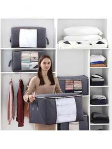 Storage Bags For Clothes And Quilts, Waterproof And Breathable, With PVC Window For Closet And Home - Grey - View 2
