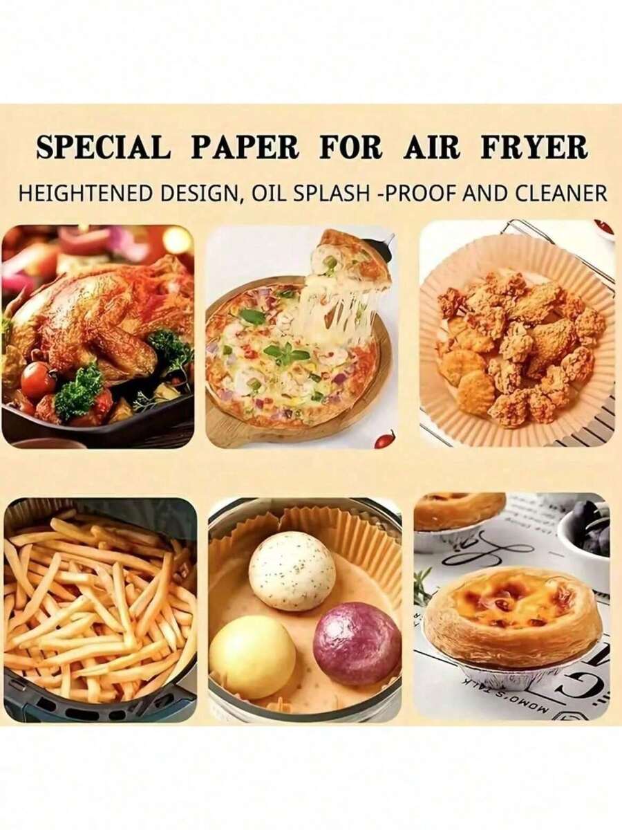 100pcs Air Fryer Liners, Non-Stick, Waterproof, Oil-Proof, Multi-Purpose Baking Paper, For Air Fryer, Microwave, Steaming, Kitchen And Restaurant Supplies