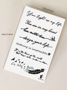 1片半永久性草本汁液魔法纹身贴纸，浪漫的英文和意大利文短语图案，适合派对、节日礼物、日常使用，可贴于手臂、腰部、肩膀、颈部、锁骨等部位，防水，不反光 - 藍色 - 查看 10