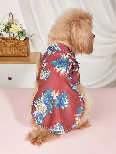 Hawaiian Beach Vacation Pet Cat Dog Clothes, Spring Summer Autumn Thin Shirt With Collar And Buttons
